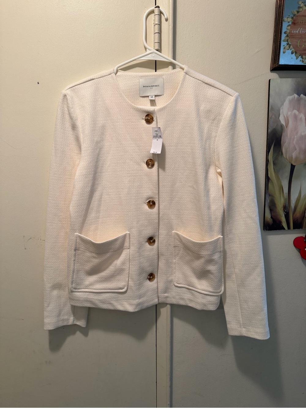 Banana Republic Cream Textured Button-Front Jacket  xsmall